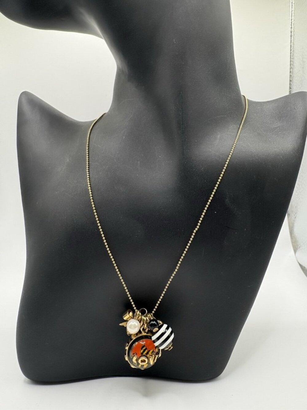 Betsey Johnson Love Ball Charm Cluster Gold Tone Bead Chain Necklace